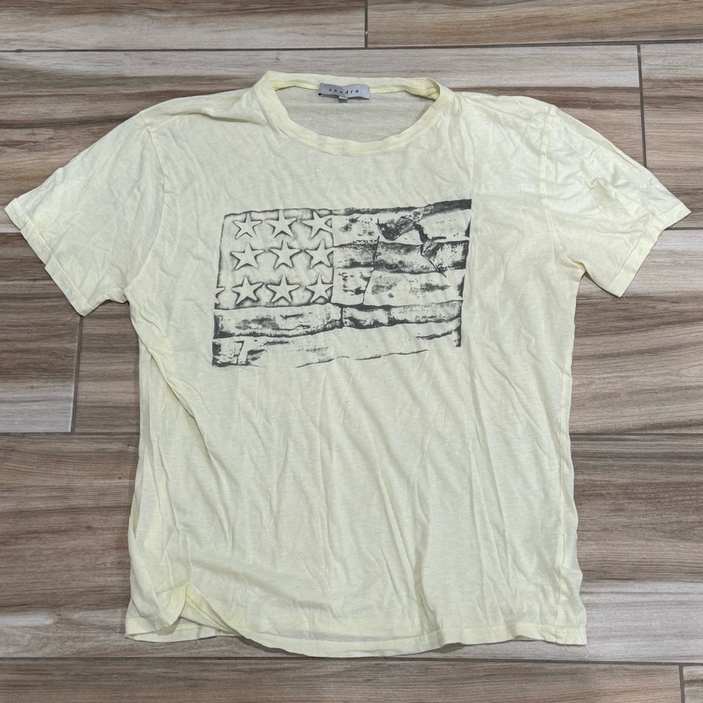 Sandro Pale Yellow Flag Print Tee
